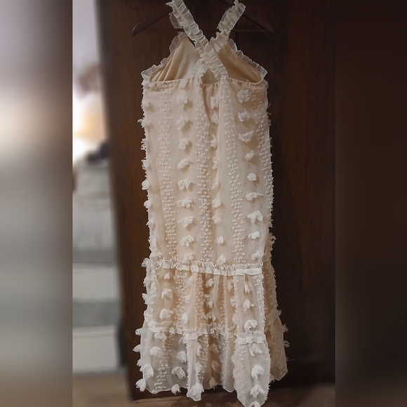 Women's BLUSH 3D Floral TEXTURED Tiered MIDI Easter DRESS Boho Sleeveless Size S - Picture 2 of 16